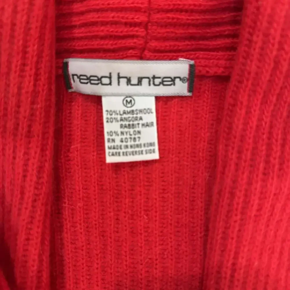 Reed Hunter‎ Red Lambswool Angora Ribbed Cardigan | Gold Button V-Neck